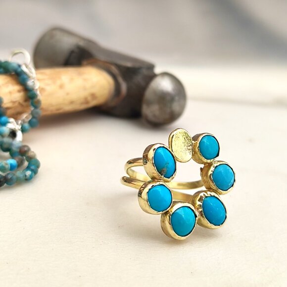Turquoise ring. 14K solid yellow gold ring with Turquoise. Handmade ring. - Picture 13 of 14